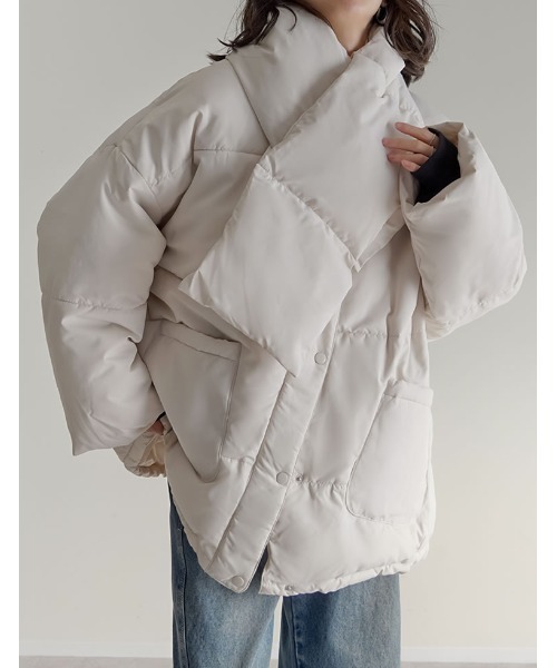 セール】[2点セット]マイクロタフタマフラー付きノーカラー中綿