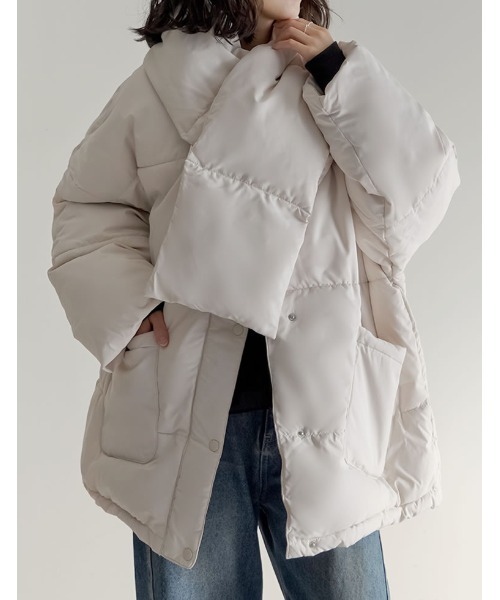 セール】[2点セット]マイクロタフタマフラー付きノーカラー中綿