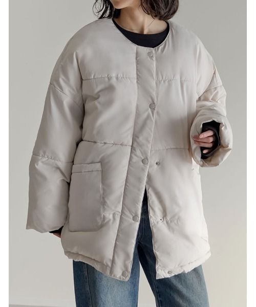 セール】[2点セット]マイクロタフタマフラー付きノーカラー中綿