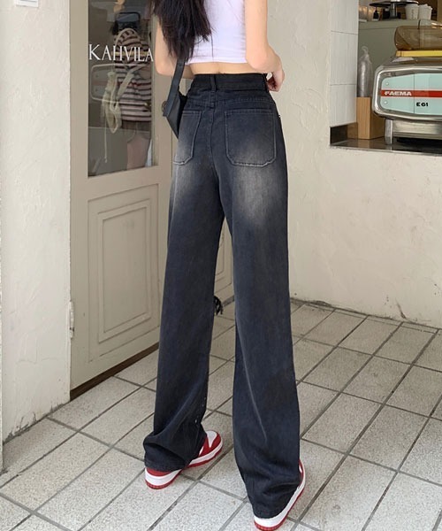 Mayree(メイリー)の「【Mayree】ダメージ ペイント ハイウエスト ストレート ワイドデニムパンツ(デニムパンツ・レディース・ブラック/ブルー・SMALL/MEDIUM/LARGE/X-LARGE)」の8枚目の写真