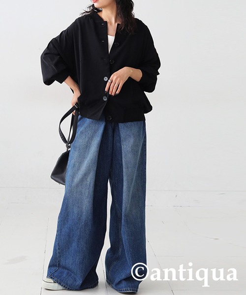 antiqua(アンティカ)の「とろみ生地ジャケット(その他アウター・レディース・ブラック・FREE)」の2枚目の写真