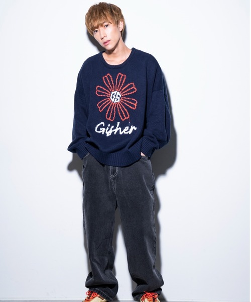 GISHER（ギッシャー）の「BOTANICAL KNIT（ニット/セーター・メンズ・チャコールグレー/ネイビー・FREE）」の4枚目の写真