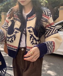 MAISON DE THERESE | フルジップケーブルニットカーディガン レトロジャガードZIPカーデ(カーディガン/ボレロ)