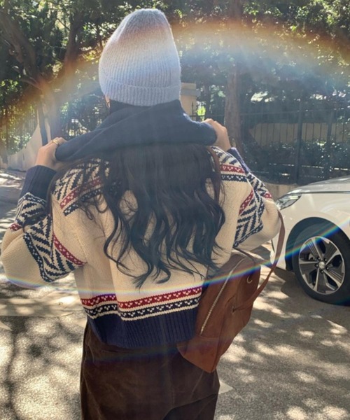 MAISON DE THERESE（メゾン ド テレーズ）の「フルジップケーブルニットカーディガン レトロジャガードZIPカーデ（カーディガン/ボレロ・レディース・ネイビー・FREE）」の7枚目の写真