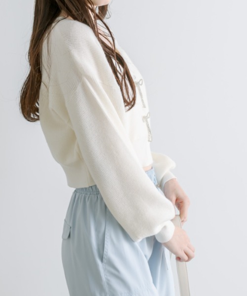 OLIVE des OLIVE(オリーブデオリーブ)の「リボンビジューカーディガン 1041050100(カーディガン/ボレロ・レディース・ブラック/ブラック系その他/オフホワイト/ピンク/サックスブルー・FREE)」の10枚目の写真