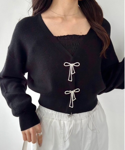 OLIVE des OLIVE(オリーブデオリーブ)の「リボンビジューカーディガン 1041050100(カーディガン/ボレロ・レディース・ブラック/ブラック系その他/オフホワイト/ピンク/サックスブルー・FREE)」の22枚目の写真