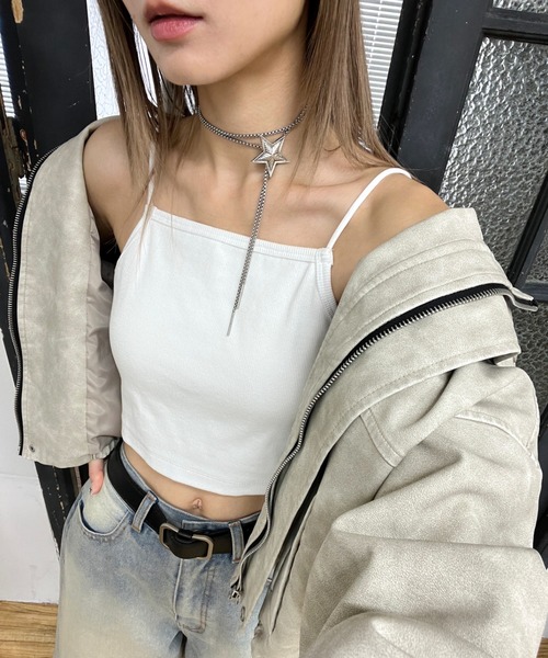 WHO'S WHO gallery（フーズフーギャラリー）の「ショートリブキャミ（キャミソール・レディース・グレー/オフホワイト/ブラック/ライトグレー・FREE）」の2枚目の写真