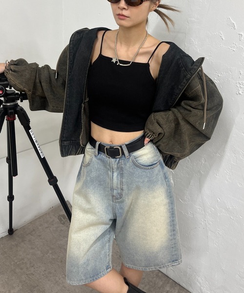 WHO'S WHO gallery（フーズフーギャラリー）の「ショートリブキャミ（キャミソール・レディース・グレー/オフホワイト/ブラック/ライトグレー・FREE）」の10枚目の写真