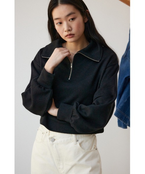 AZUL by moussy(アズールバイマウジー)の「ラメ裏毛ジップアップトップス(スウェット・レディース・グレー/アイボリー/ブラック・FREE)」の15枚目の写真