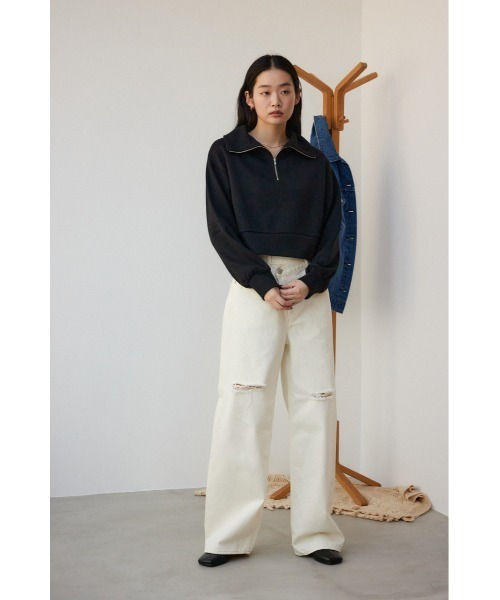 AZUL by moussy(アズールバイマウジー)の「ラメ裏毛ジップアップトップス(スウェット・レディース・グレー/アイボリー/ブラック・FREE)」の16枚目の写真