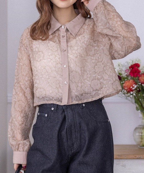 clear（クリア）の「花柄シアーショート丈シャツ（シャツ/ブラウス・レディース・ベージュ/グレー/ライトベージュ・F）」の3枚目の写真