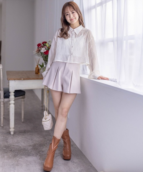 clear（クリア）の「花柄シアーショート丈シャツ（シャツ/ブラウス・レディース・ベージュ/グレー/ライトベージュ・F）」の12枚目の写真