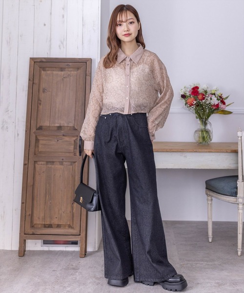 clear（クリア）の「花柄シアーショート丈シャツ（シャツ/ブラウス・レディース・ベージュ/グレー/ライトベージュ・F）」の14枚目の写真