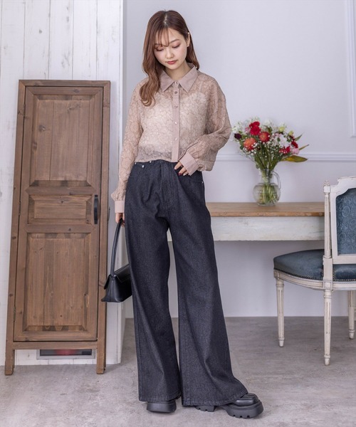 clear（クリア）の「花柄シアーショート丈シャツ（シャツ/ブラウス・レディース・ベージュ/グレー/ライトベージュ・F）」の15枚目の写真