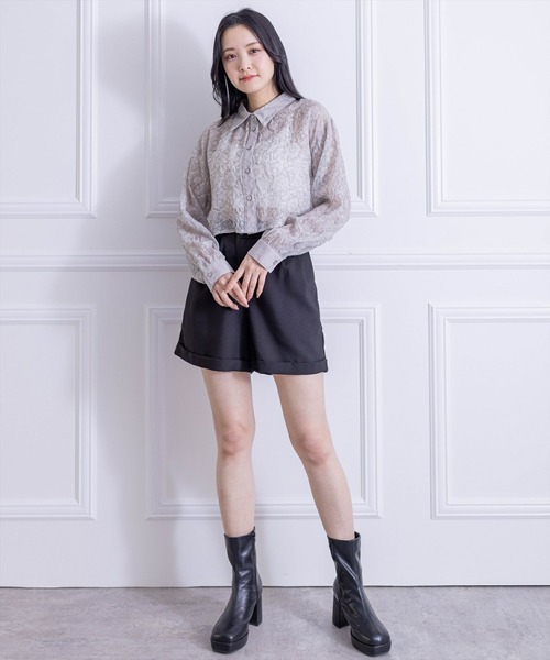 clear（クリア）の「花柄シアーショート丈シャツ（シャツ/ブラウス・レディース・ベージュ/グレー/ライトベージュ・F）」の16枚目の写真