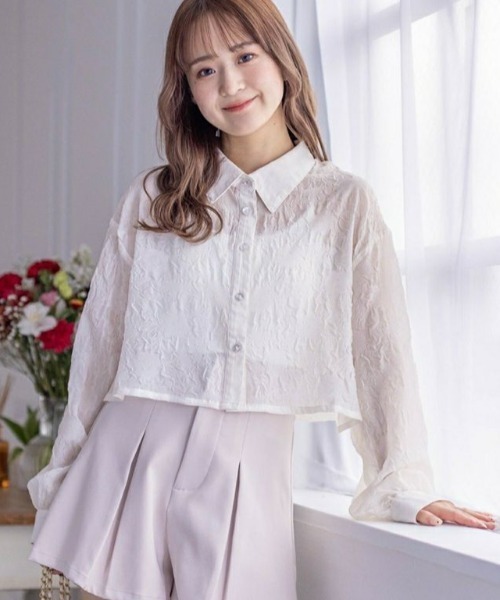 clear（クリア）の「花柄シアーショート丈シャツ（シャツ/ブラウス・レディース・ベージュ/グレー/ライトベージュ・F）」の20枚目の写真