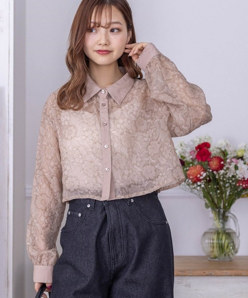 clear（クリア）の「花柄シアーショート丈シャツ（シャツ/ブラウス・レディース・ベージュ/グレー/ライトベージュ・F）」の21枚目の写真