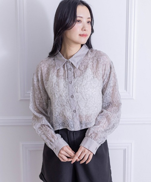 clear（クリア）の「花柄シアーショート丈シャツ（シャツ/ブラウス・レディース・ベージュ/グレー/ライトベージュ・F）」の22枚目の写真