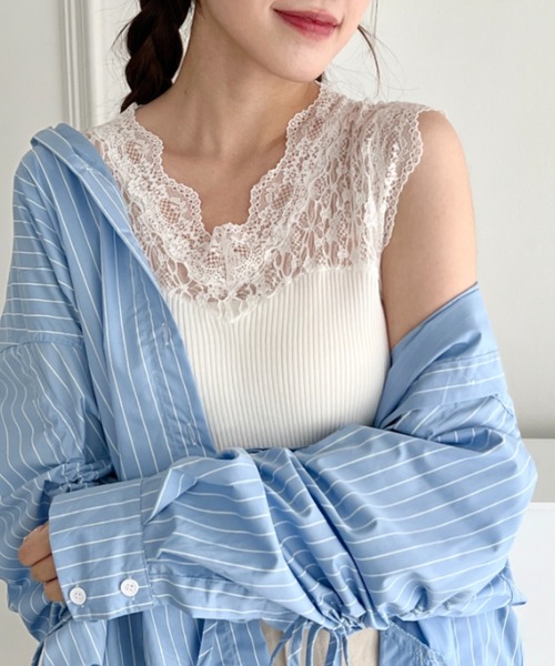 Loueme(ルエム)の「レース切り替えビスチェトップス(タンクトップ・レディース・ピンク/ホワイト/ブラック/アイボリー・FREE)」の5枚目の写真