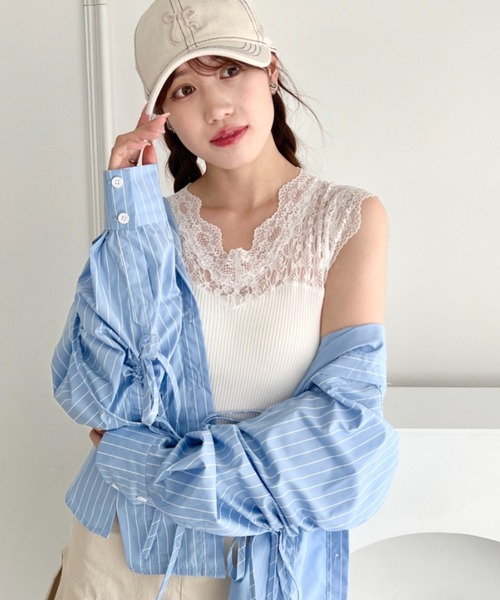 Loueme(ルエム)の「レース切り替えビスチェトップス(タンクトップ・レディース・ピンク/ホワイト/ブラック/アイボリー・FREE)」の6枚目の写真