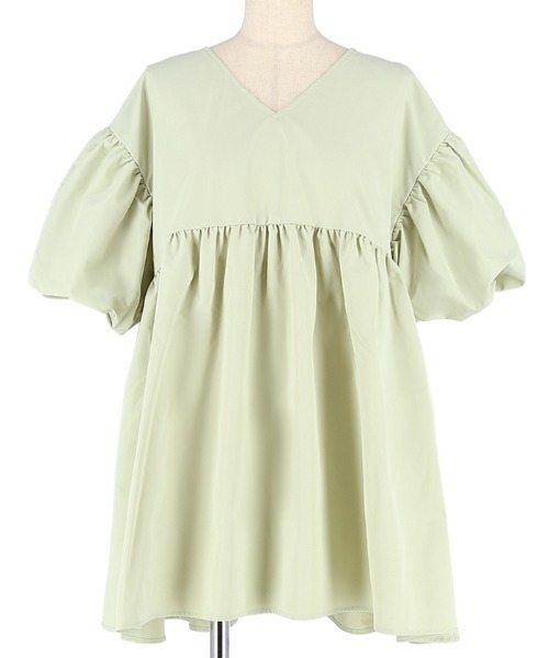 coca(coca)(コカ)の「\ZOZO限定再入荷/お気に入り数7300越え!!パリフワVネックギャザーブラウス(シャツ/ブラウス・レディース・グリーン/ブラック・L/M)」の4枚目の写真