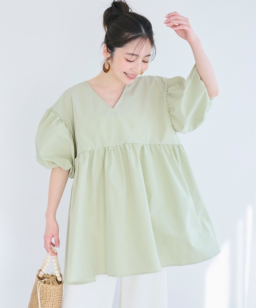 coca(coca)(コカ)の「\ZOZO限定再入荷/お気に入り数7300越え!!パリフワVネックギャザーブラウス(シャツ/ブラウス・レディース・グリーン/ブラック・L/M)」の17枚目の写真