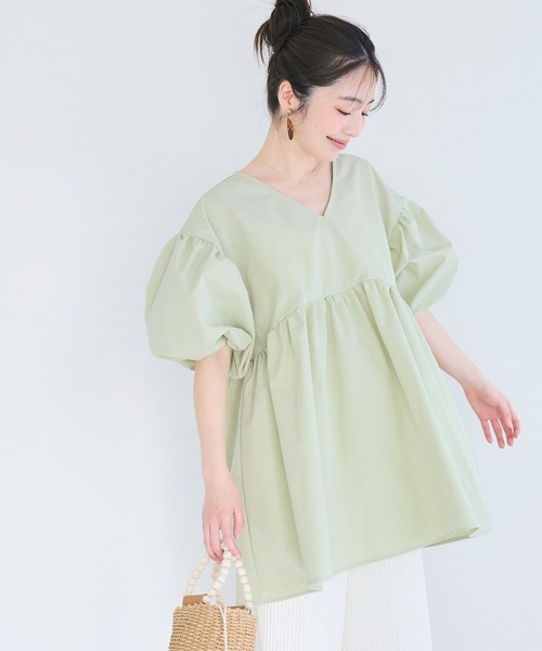 coca(coca)(コカ)の「\ZOZO限定再入荷/お気に入り数7300越え!!パリフワVネックギャザーブラウス(シャツ/ブラウス・レディース・グリーン/ブラック・L/M)」の15枚目の写真