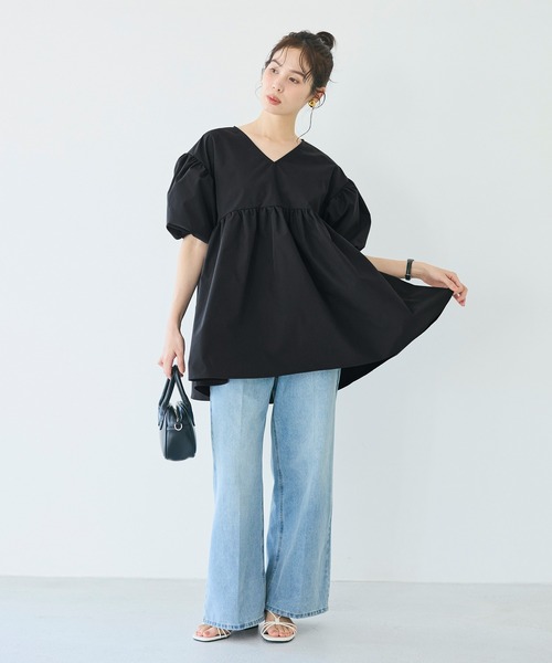 coca(coca)(コカ)の「\ZOZO限定再入荷/お気に入り数7300越え!!パリフワVネックギャザーブラウス(シャツ/ブラウス・レディース・グリーン/ブラック・L/M)」の14枚目の写真