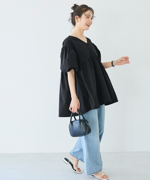 coca(coca)(コカ)の「\ZOZO限定再入荷/お気に入り数7300越え!!パリフワVネックギャザーブラウス(シャツ/ブラウス・レディース・グリーン/ブラック・L/M)」の12枚目の写真