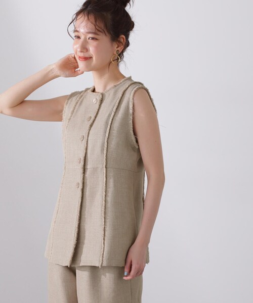 N.(N. Natural Beauty Basic)(エヌエヌナチュラルビューティーベーシック)の「◆ペプラムジレ&ワイドパンツセット(セットアップ・レディース・ベージュ/グレイッシュベージュ・MEDIUM)」の5枚目の写真