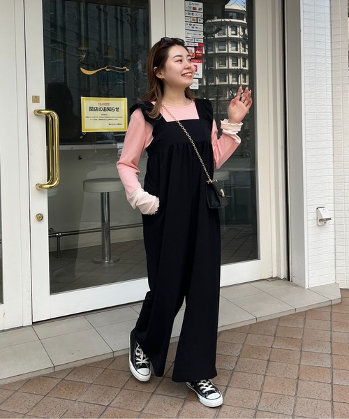 prose verse(プロズヴェール)の「【MOMO SELECT】フリルショルダーオールインワン(つなぎ/オールインワン・レディース・ブラック・MEDIUM/MP/MT)」の6枚目の写真