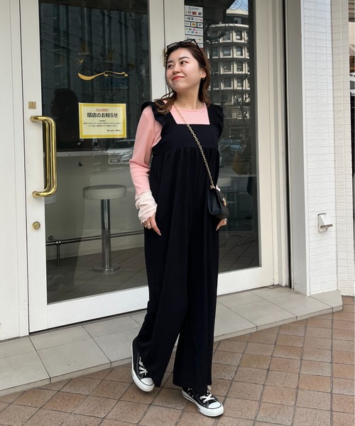 seventenbymihokawahitoフリル付きブラックオールインワンM prose verse（プロズヴェール）の「【MOMO SELECT】フリルショルダー