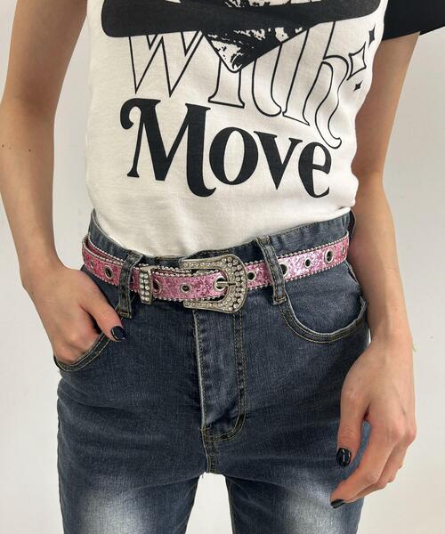 WEGO(ウィゴー)の「WEGO/ビジューバックルラメベルト(ベルト・レディース・ブラック/シルバー/ピンク・FREE)」の4枚目の写真