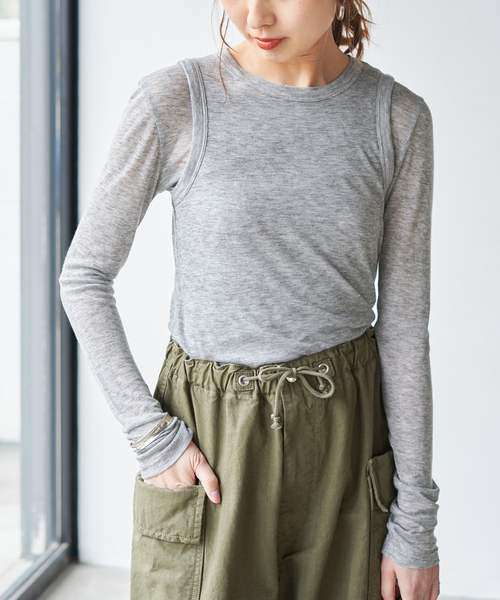 le（ル）の「【le / ル 】TENCEL LAYERED TOP（Tシャツ/カットソー・レディース・ホワイト/マルーン/グレー・FREE）」の9枚目の写真