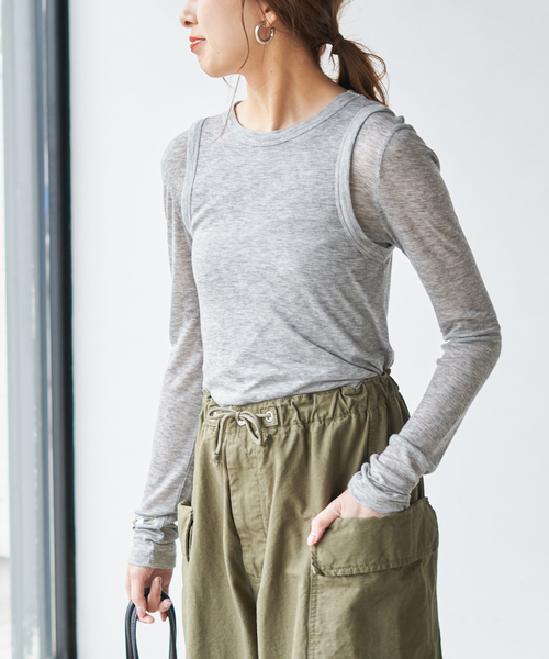 le（ル）の「【le / ル 】TENCEL LAYERED TOP（Tシャツ/カットソー・レディース・ホワイト/マルーン/グレー・FREE）」の10枚目の写真