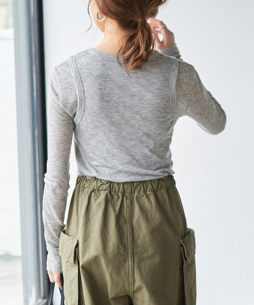 le（ル）の「【le / ル 】TENCEL LAYERED TOP（Tシャツ/カットソー・レディース・ホワイト/マルーン/グレー・FREE）」の11枚目の写真