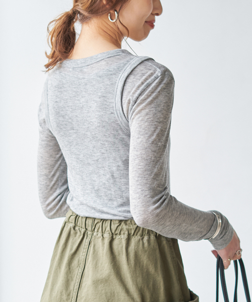 le（ル）の「【le / ル 】TENCEL LAYERED TOP（Tシャツ/カットソー・レディース・ホワイト/マルーン/グレー・FREE）」の12枚目の写真