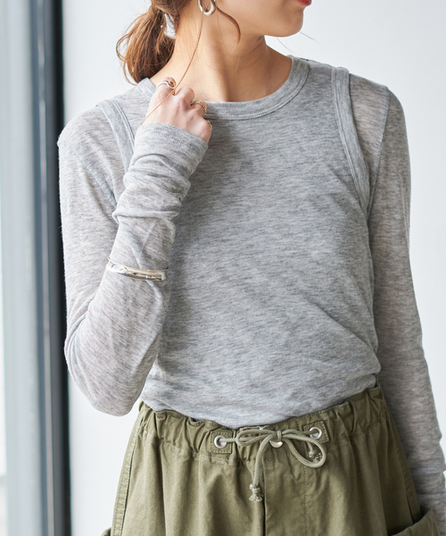 le（ル）の「【le / ル 】TENCEL LAYERED TOP（Tシャツ/カットソー・レディース・ホワイト/マルーン/グレー・FREE）」の13枚目の写真