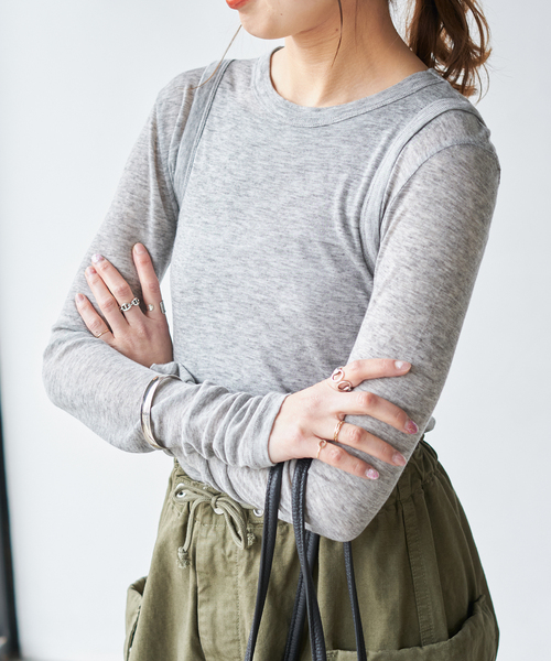 le（ル）の「【le / ル 】TENCEL LAYERED TOP（Tシャツ/カットソー・レディース・ホワイト/マルーン/グレー・FREE）」の14枚目の写真