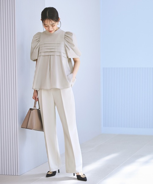 RUIRUE BOUTIQUE(ルイルエブティック)の「洗える |フロントタックギャザーハーフスリーブブラウス | 半袖 ボリュームスリーブ ハイネック トップス 体型カバー オフィスカジュアル 通勤服 華やか Aライン ブラウス(シャツ/ブラウス・レディース・グレー/ブラック/グリーン・LL/L/M/S/3L)」の20枚目の写真