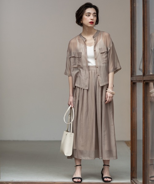 OPAQUE.CLIP（オペークドットクリップ）の「◆セットアップ対応 シアータックギャザースカート【洗濯機洗い可】（スカート・レディース・オレンジ/ブラウン系その他/グリーン/ブラック・40/38/42/36）」の3枚目の写真