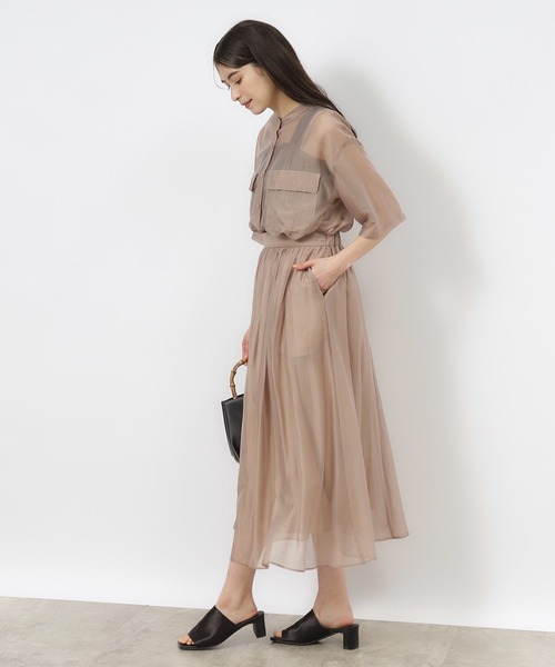 OPAQUE.CLIP（オペークドットクリップ）の「◆セットアップ対応 シアータックギャザースカート【洗濯機洗い可】（スカート・レディース・オレンジ/ブラウン系その他/グリーン/ブラック・40/38/42/36）」の6枚目の写真