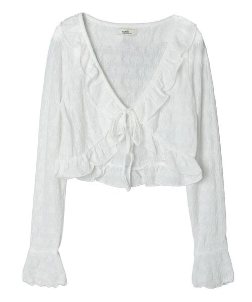 earth music&ecology（アースミュージックアンドエコロジー）の「フリルレースカーディガン（カーディガン/ボレロ・レディース・ホワイト/イエロー/ブルー・FREE）」の6枚目の写真