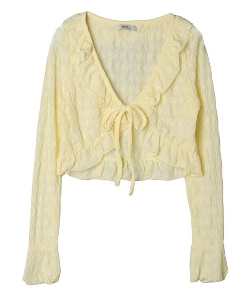 earth music&ecology（アースミュージックアンドエコロジー）の「フリルレースカーディガン（カーディガン/ボレロ・レディース・ホワイト/イエロー/ブルー・FREE）」の5枚目の写真