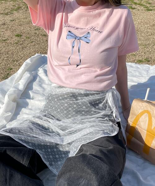 WOND(ウォンド)の「リボンプリントTシャツ(Tシャツ/カットソー・レディース・ホワイト/ピンク・FREE)」の6枚目の写真