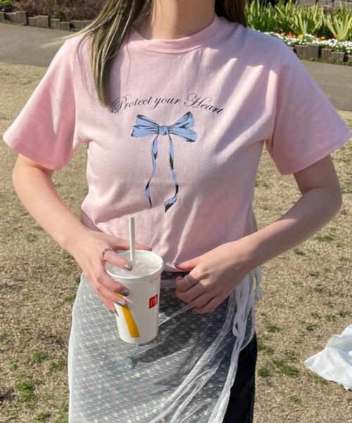 WOND(ウォンド)の「リボンプリントTシャツ(Tシャツ/カットソー・レディース・ホワイト/ピンク・FREE)」の9枚目の写真