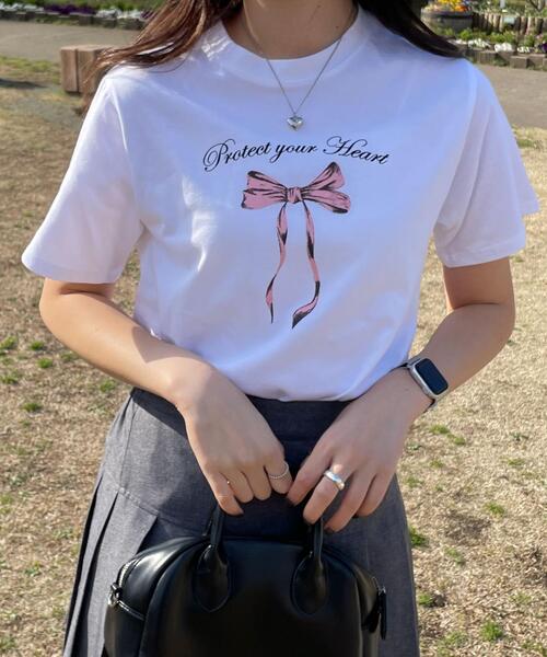 WOND(ウォンド)の「リボンプリントTシャツ(Tシャツ/カットソー・レディース・ホワイト/ピンク・FREE)」の11枚目の写真