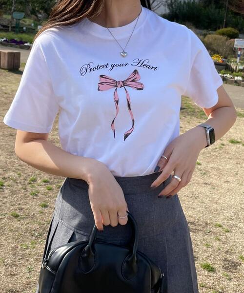 WOND(ウォンド)の「リボンプリントTシャツ(Tシャツ/カットソー・レディース・ホワイト/ピンク・FREE)」の12枚目の写真