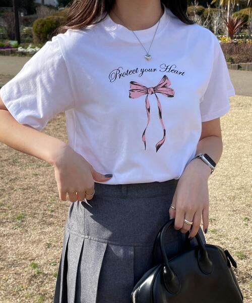WOND(ウォンド)の「リボンプリントTシャツ(Tシャツ/カットソー・レディース・ホワイト/ピンク・FREE)」の13枚目の写真
