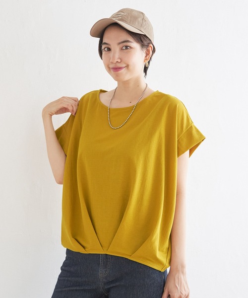 ikka(イッカ)の「鹿の子前身タックプルオーバー(Tシャツ/カットソー・レディース・ブルー/ベージュ/マスタード/モカ/ネイビー/グリーン・M/L/S)」の6枚目の写真